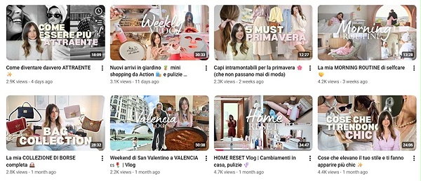 YouTube意大利时尚博主频道内容