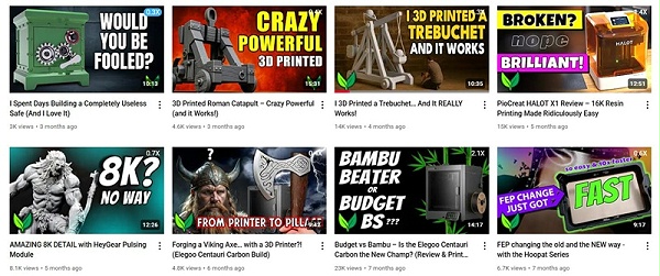 YouTube网红推荐:英国3D打印机科技测评博主频道内容