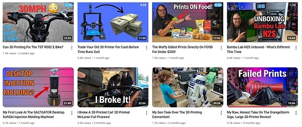 YouTube网红推荐:美国3D打印机深度测评博主频道内容