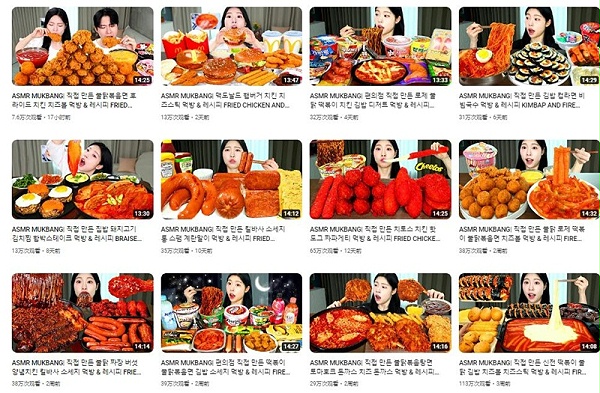 1350万粉丝的韩国美食类YouTube网红频道内容