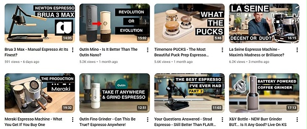 YouTube网红推荐：爱尔兰咖啡设备测评博主频道内容